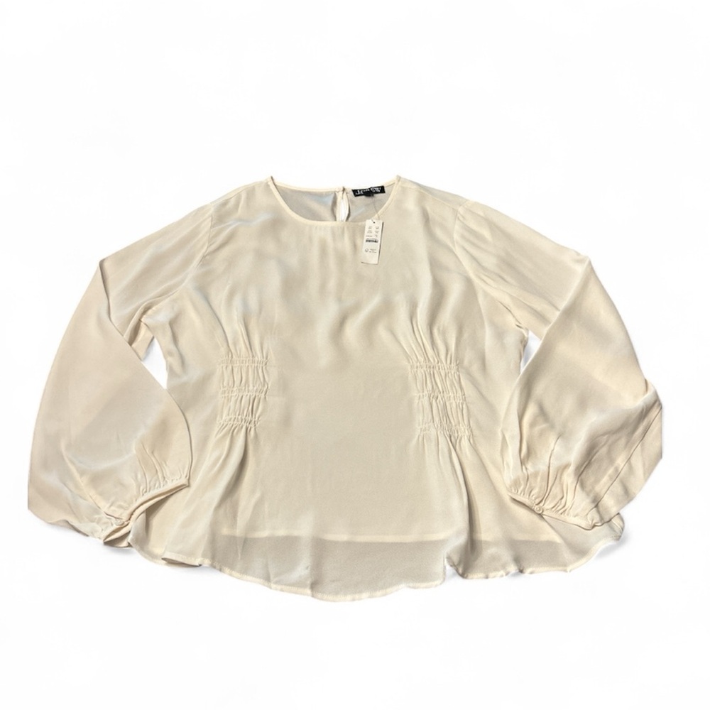 J. Crew Women’s Shirred-waist Top in viscose crepe Ivory Size 16 NWT #CF445 - Picture 2 of 7